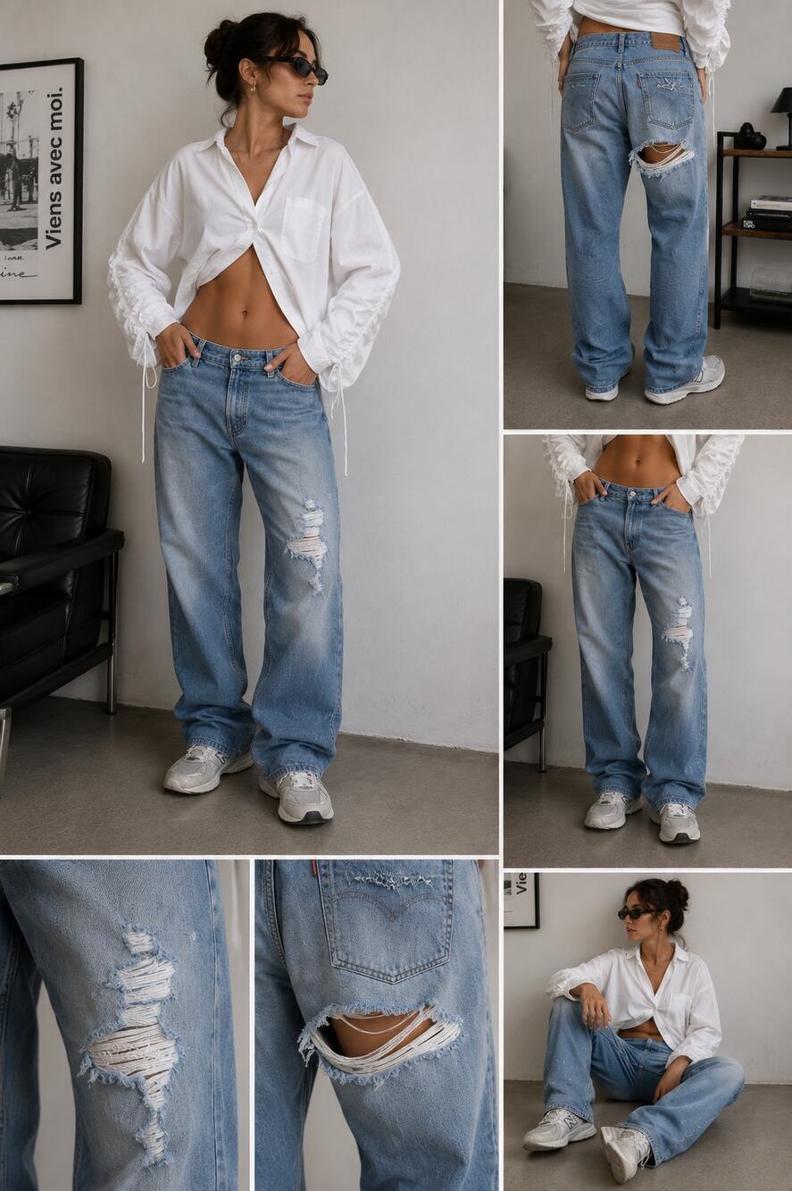 Levi's 32x Straight Leg Distressed Light Wash Jeans Y2K Vintage Grunge Denim